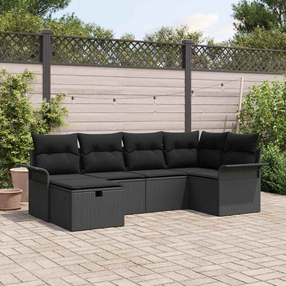 vidaXL Tuin Sofa Set met kussen met opslag 6 pcs Zwart poly rattan vidaXL Tuin Sofa Set met kussen met opslag 6 pcs Zwart poly rattan afbeelding 1