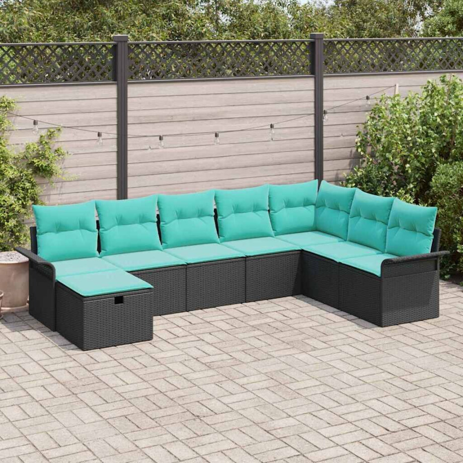 vidaXL Tuin Sofa Set met kussen 8 pcs Zwart en Turquoise poly rattan afbeelding 1
