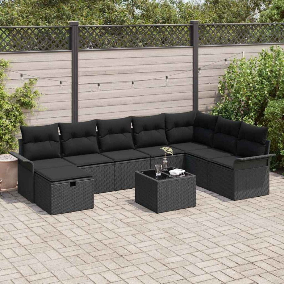 vidaXL Tuin Sofa Set met kussen met opslag 9 pcs Zwart poly rattan vidaXL Tuin Sofa Set met kussen met opslag 9 pcs Zwart poly rattan afbeelding 1