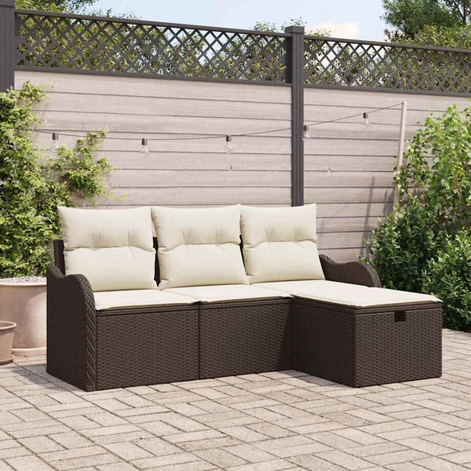 vidaXL Tuin Sofa Set met kussen 4 pcs Bruin en Crème poly rattan afbeelding 1