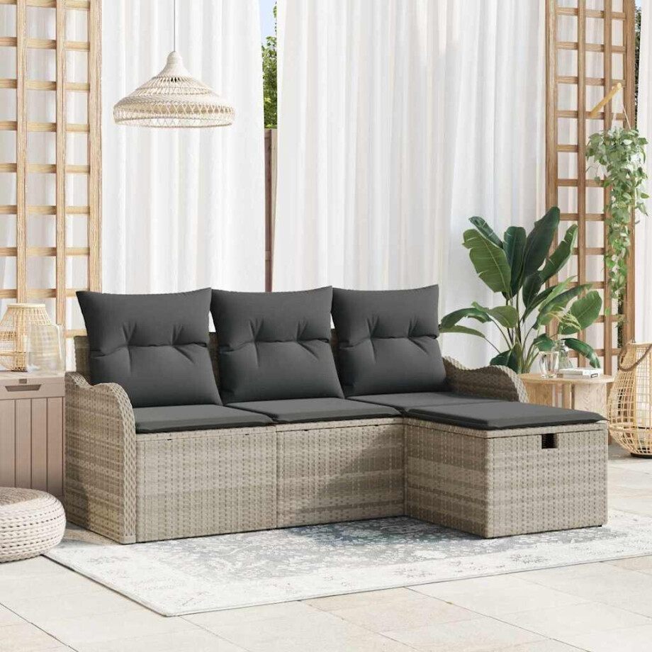 vidaXL Tuin Sofa Set met kussen 4 pcs Lichtgrijs poly rattan vidaXL Tuin Sofa Set met kussen 4 pcs Lichtgrijs poly rattan afbeelding 1