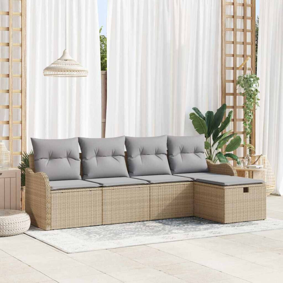 vidaXL Tuin Sofa Set met kussen 5 pcs beige en lichtgrijs Poly riet afbeelding 1