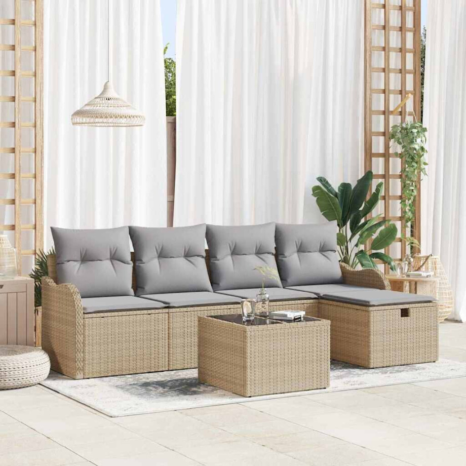 vidaXL Tuin Sofa Set met kussen 6 pcs Beige en Licht Grijs poly rattan afbeelding 1