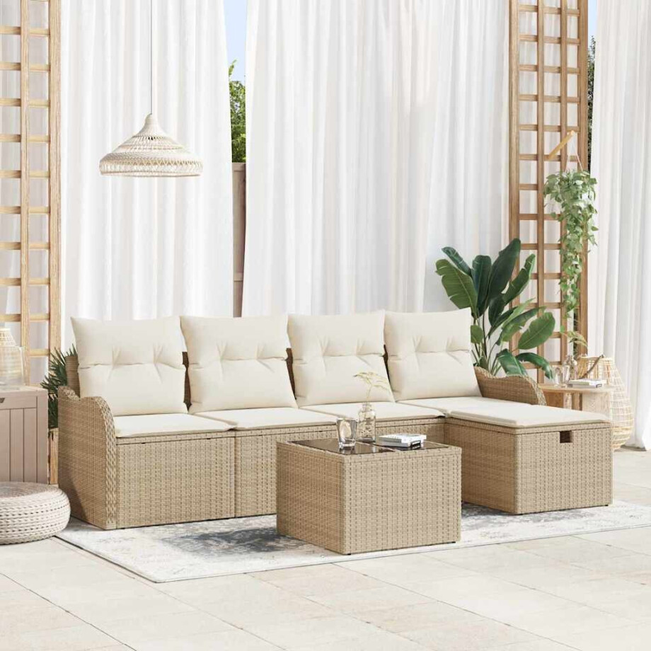vidaXL Tuin Sofa Set met kussen 6 pcs Beige en Crème poly rattan vidaXL Tuin Sofa Set met kussen 6 pcs Beige en Crème poly rattan afbeelding 1