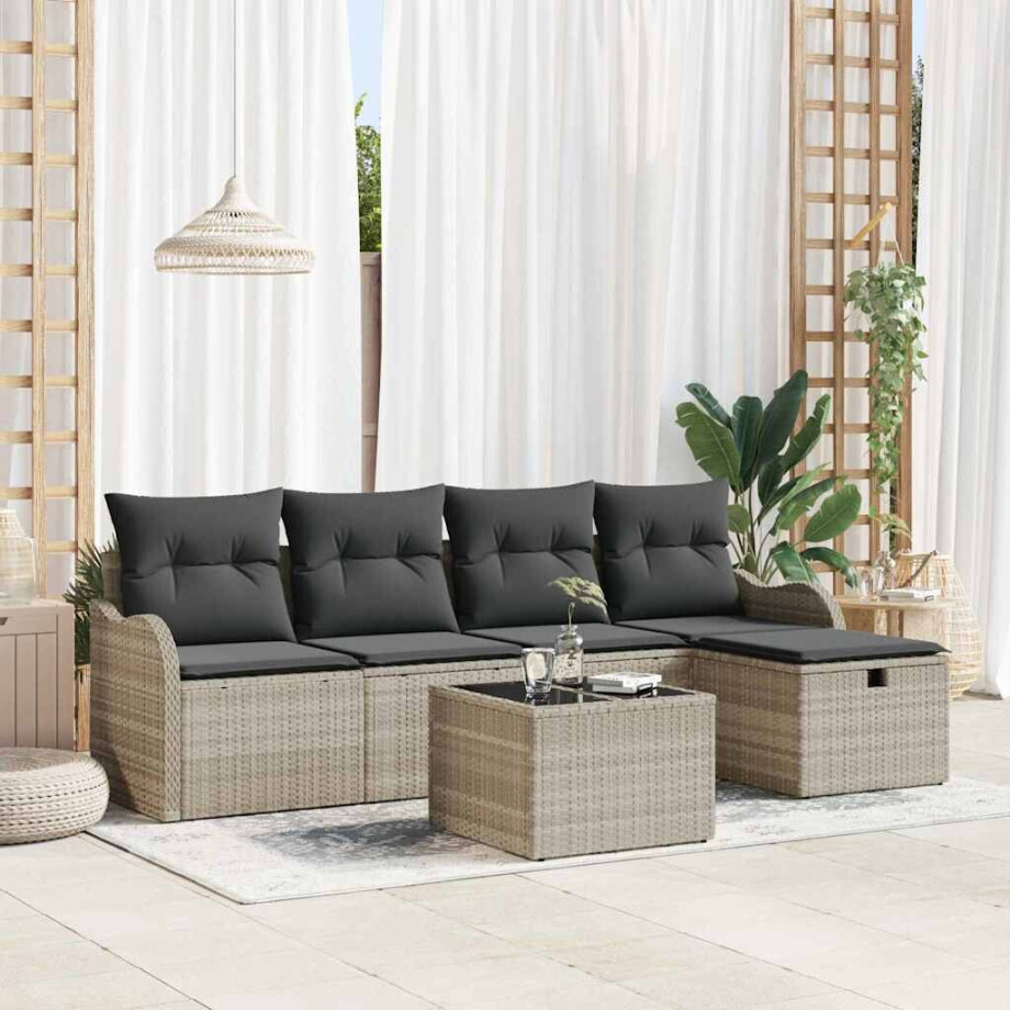 vidaXL Tuin Sofa Set met kussen 6 pcs Lichtgrijs poly rattan vidaXL Tuin Sofa Set met kussen 6 pcs Lichtgrijs poly rattan afbeelding 1