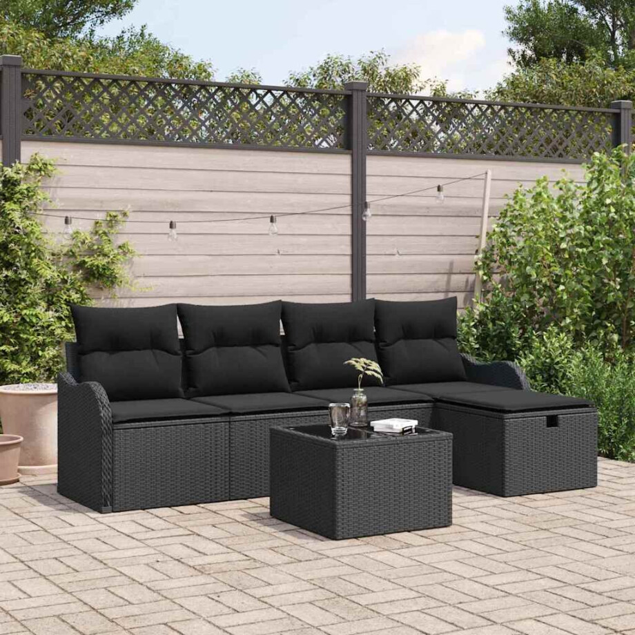 vidaXL Tuin Sofa Set met kussen met opslag 6 pcs Zwart poly rattan vidaXL Tuin Sofa Set met kussen met opslag 6 pcs Zwart poly rattan afbeelding 1