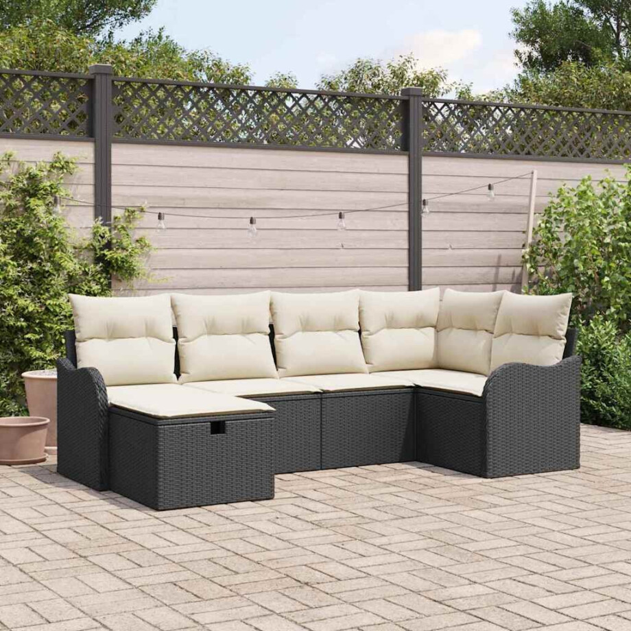vidaXL Tuin Sofa Set met kussen 6 pcs Zwart en crème Poly riet vidaXL Tuin Sofa Set met kussen 6 pcs Zwart en crème Poly riet afbeelding 1