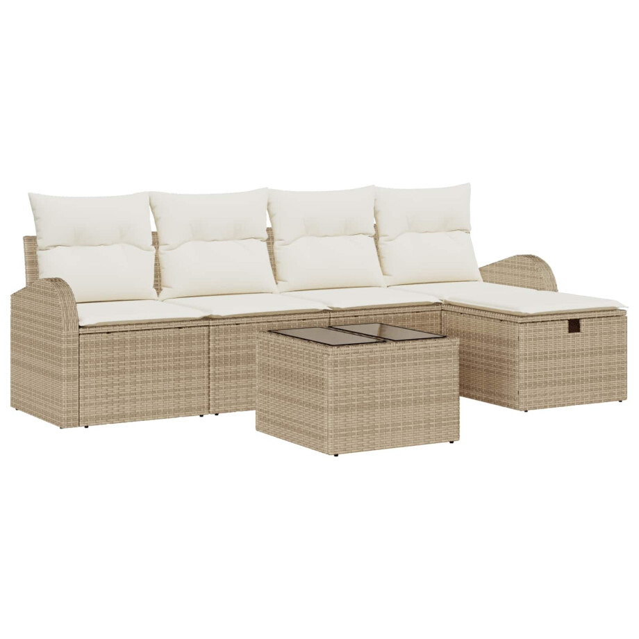vidaXL Bankstel met kussen met opslag Beige en Crème poly rattan vidaXL Bankstel met kussen met opslag Beige en Crème poly rattan afbeelding 1