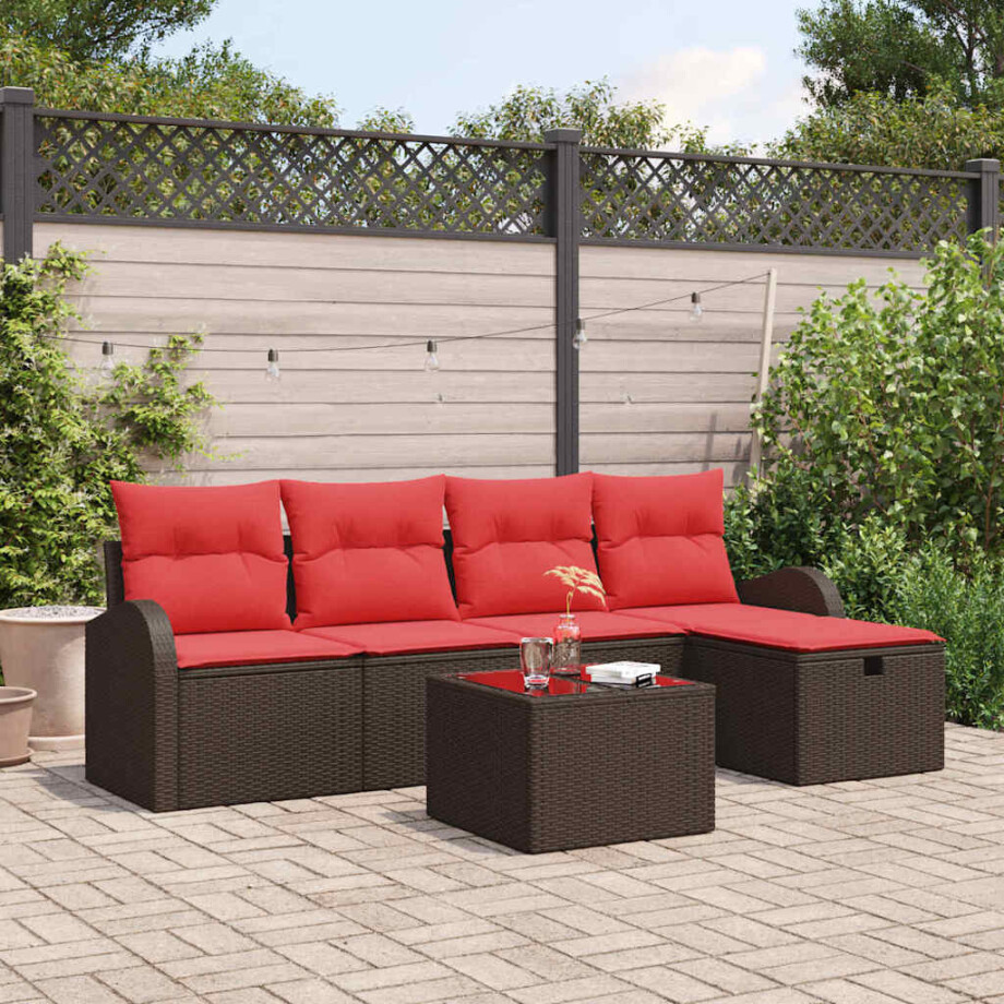 vidaXL Bankstel met kussen met opslag Bruin en Rood poly rattan vidaXL Bankstel met kussen met opslag Bruin en Rood poly rattan afbeelding 1