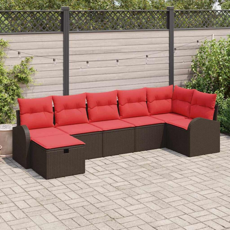 vidaXL Bankstel met kussen met opslag Bruin en Rood poly rattan vidaXL Bankstel met kussen met opslag Bruin en Rood poly rattan afbeelding 1
