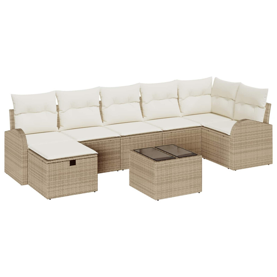 vidaXL Bankstel met kussen met opslag Beige en Crème poly rattan afbeelding 1