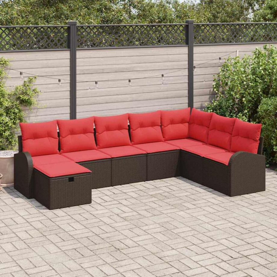 vidaXL Bankstel met kussen met opslag Bruin en Rood poly rattan vidaXL Bankstel met kussen met opslag Bruin en Rood poly rattan afbeelding 1