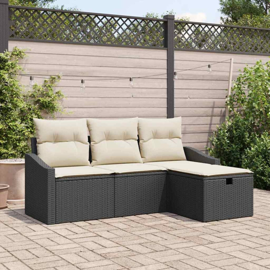 vidaXL Bankstel met kussen met opslag 4 pcs Zwart poly rattan vidaXL Bankstel met kussen met opslag 4 pcs Zwart poly rattan afbeelding 1
