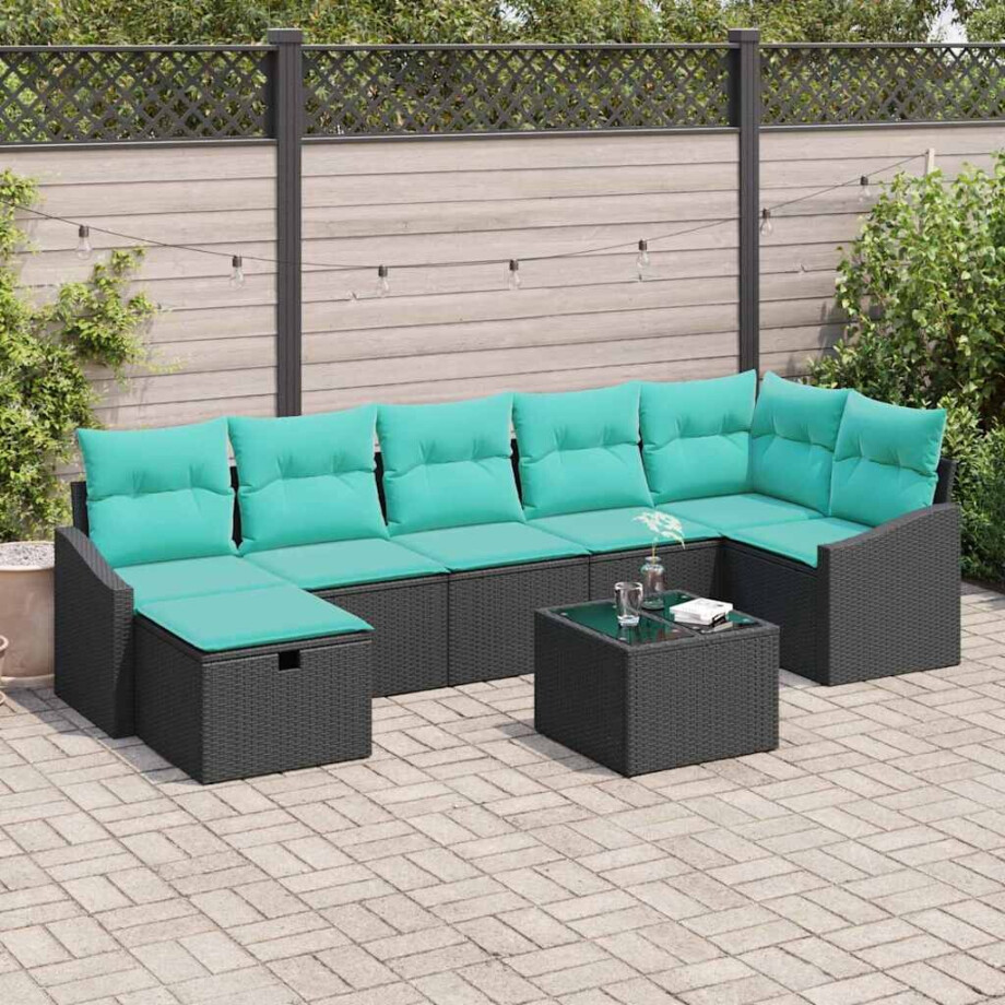 vidaXL Bankstel met kussen met opslag 8 pcs poly rattan afbeelding 1