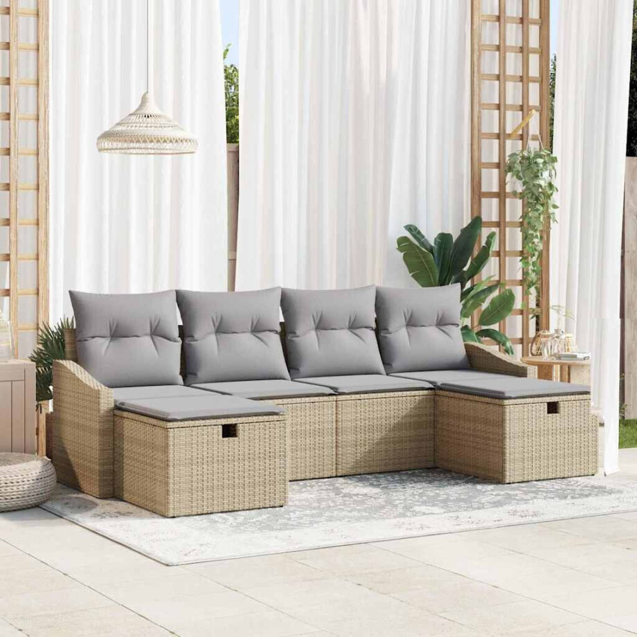 vidaXL Tuin Sofa Set met kussen 6 pcs Beige Poly riet afbeelding 1