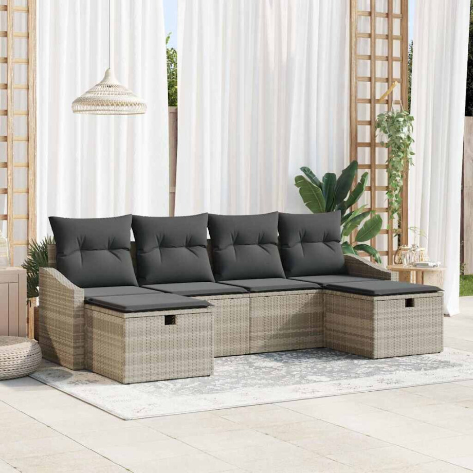 vidaXL Tuin Sofa Set met kussen met opslag 6 pcs poly rattan afbeelding 1