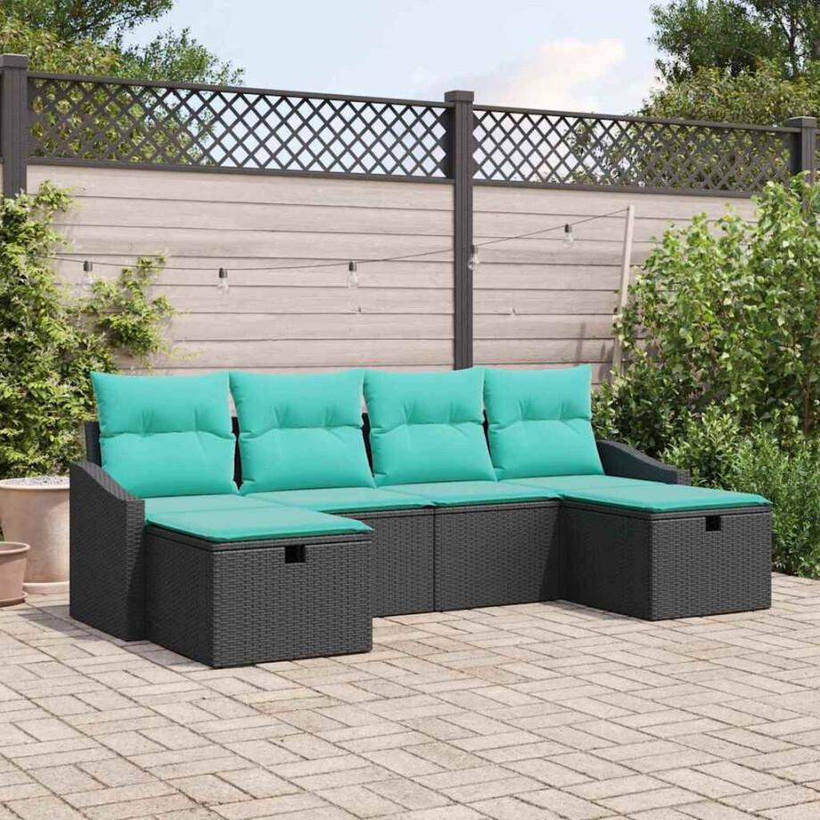 vidaXL Tuin Sofa Set met kussen 6 pcs Zwart Poly riet vidaXL Tuin Sofa Set met kussen 6 pcs Zwart Poly riet afbeelding 1