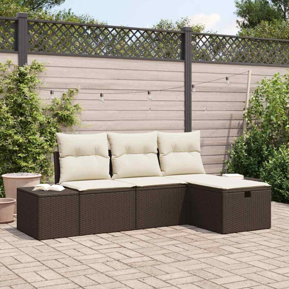 vidaXL Tuin Sofa Set met kussen 4 pcs Bruin Poly riet afbeelding 1