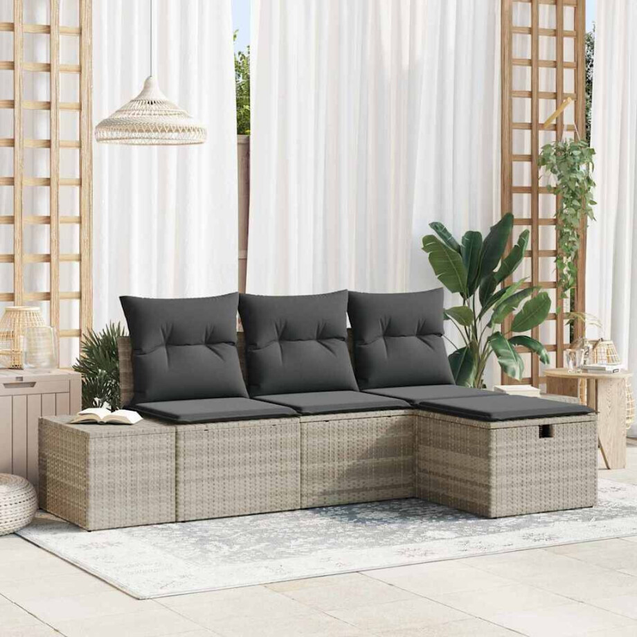 vidaXL Tuin Sofa Set met kussen 4 pcs Lichtgrijs Poly riet vidaXL Tuin Sofa Set met kussen 4 pcs Lichtgrijs Poly riet afbeelding 1