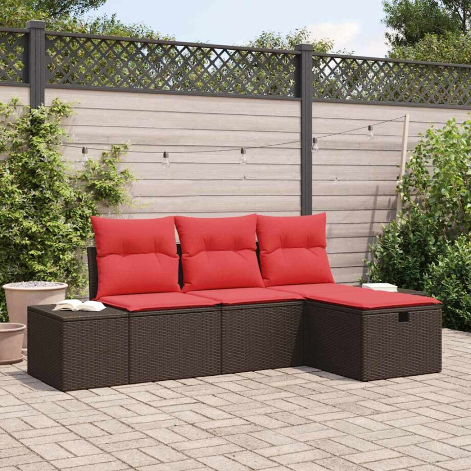 vidaXL Tuin Sofa Set met kussen met opslag 4 pcs poly rattan vidaXL Tuin Sofa Set met kussen met opslag 4 pcs poly rattan afbeelding 1
