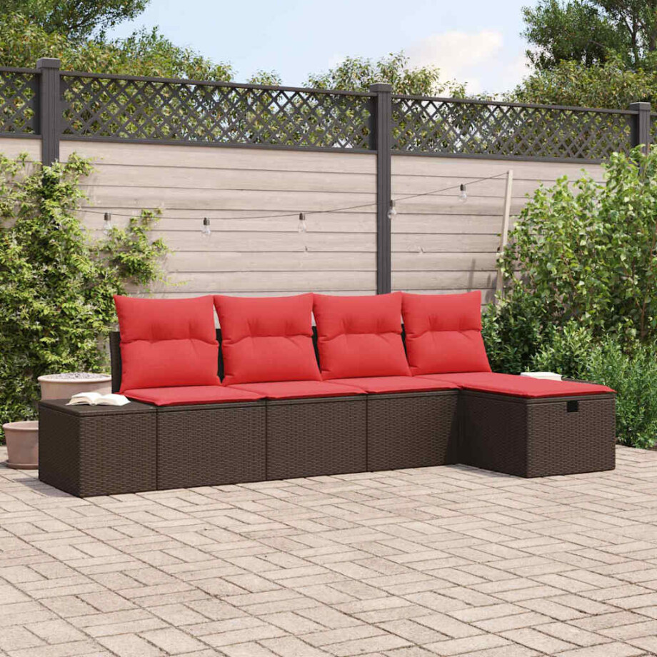 vidaXL Tuin Sofa Set met kussen 5 pcs Bruin poly rattan vidaXL Tuin Sofa Set met kussen 5 pcs Bruin poly rattan afbeelding 1