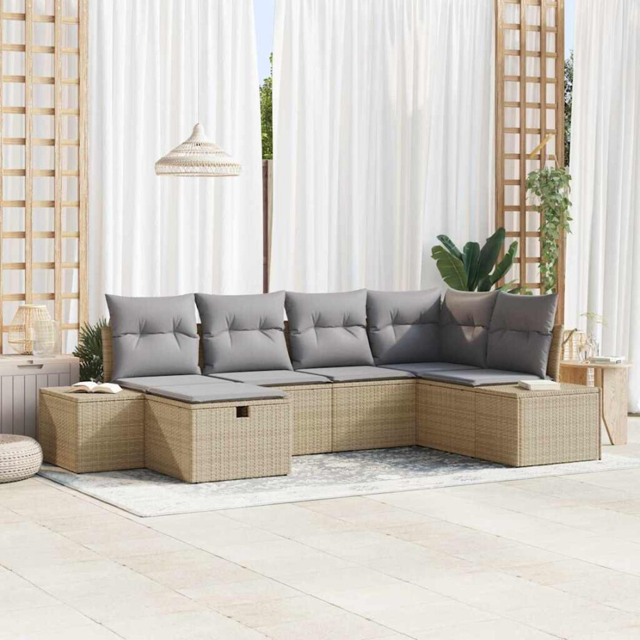 vidaXL Tuin Sofa Set met kussen 6 pcs Beige poly rattan vidaXL Tuin Sofa Set met kussen 6 pcs Beige poly rattan afbeelding 1
