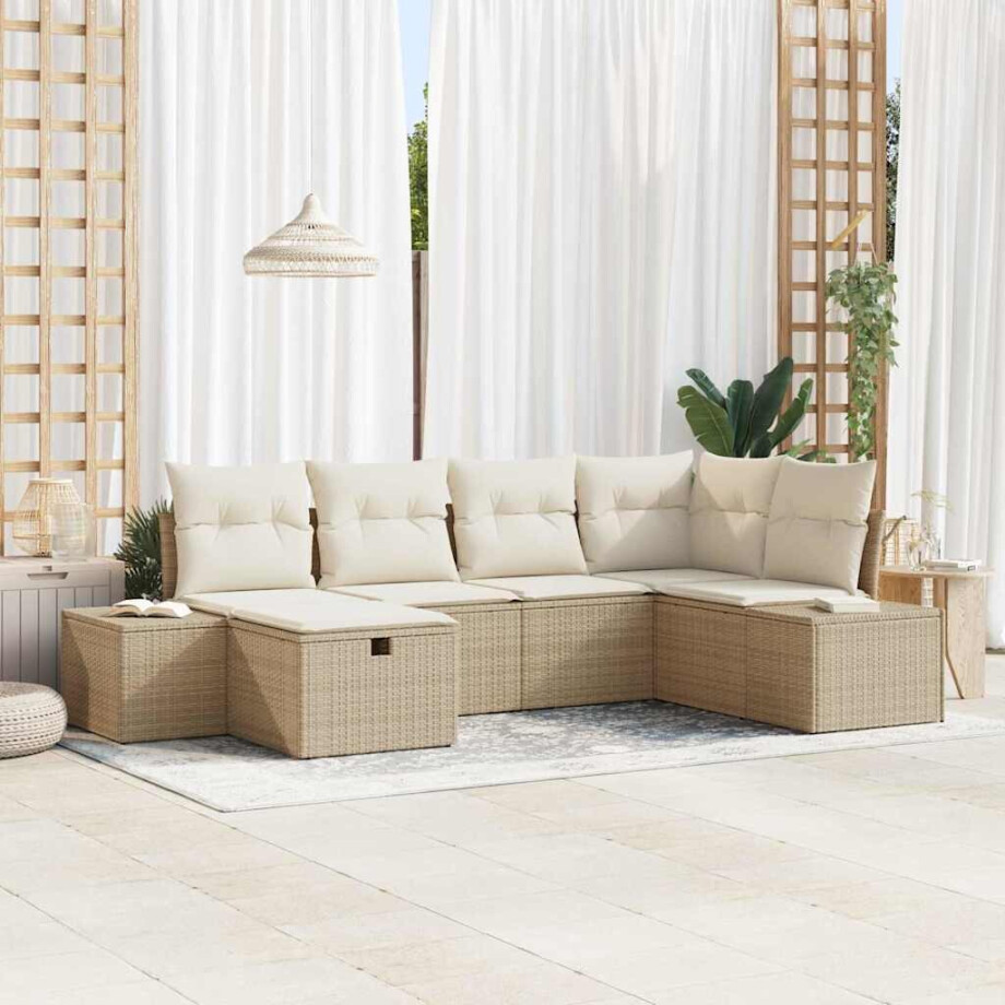 vidaXL Tuin Sofa Set met kussen 6 pcs Beige poly rattan vidaXL Tuin Sofa Set met kussen 6 pcs Beige poly rattan afbeelding 1