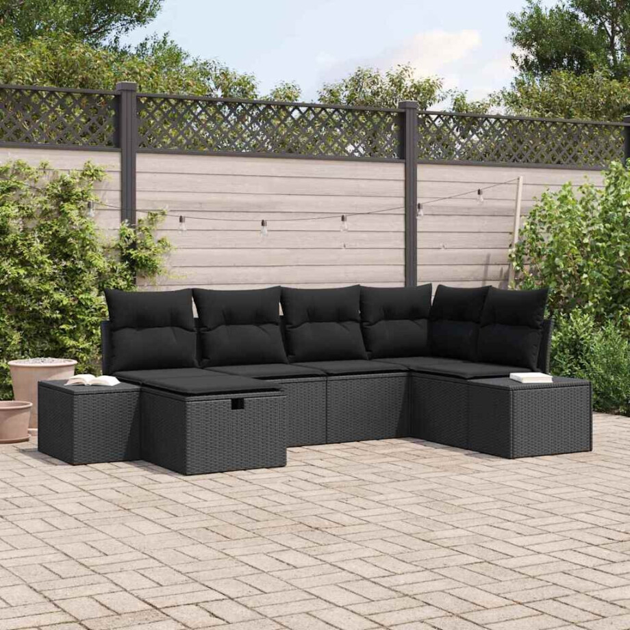 vidaXL Tuin Sofa Set met kussen 6 pcs Zwart poly rattan afbeelding 1