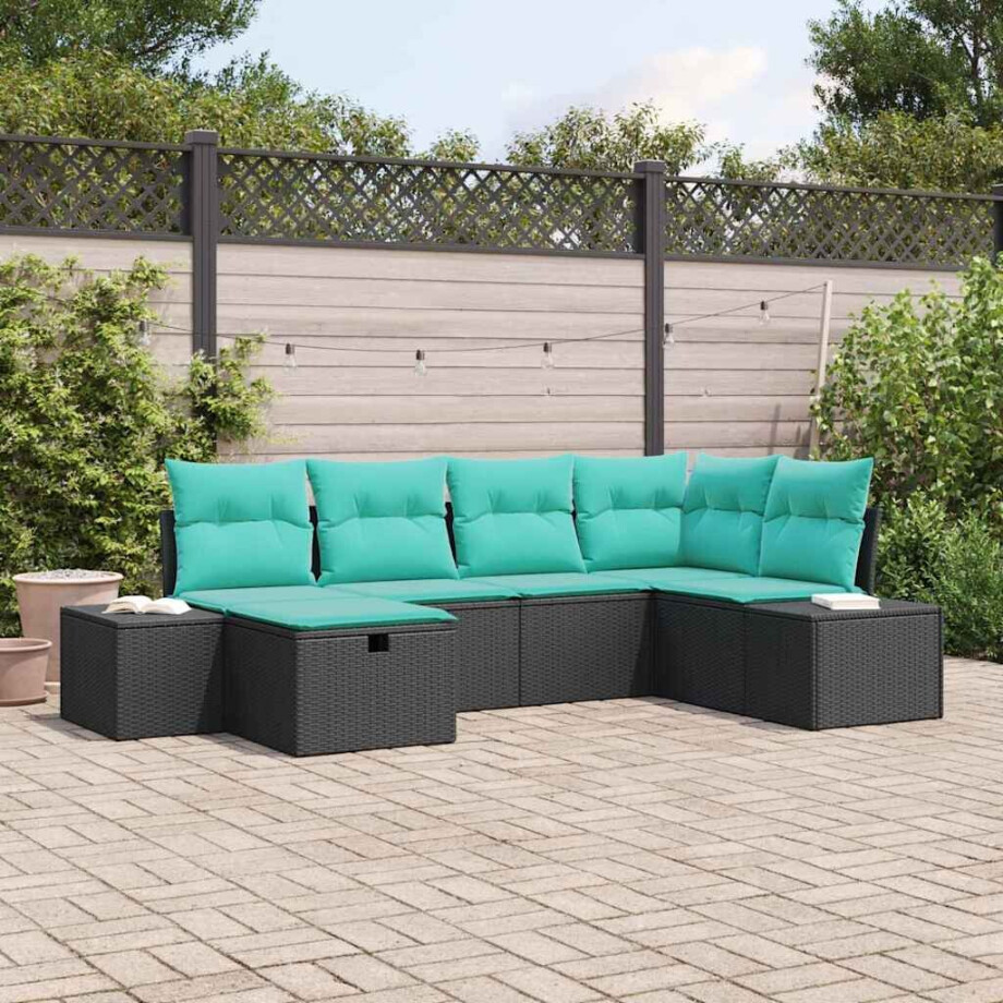 vidaXL Tuin Sofa Set 6 st Zwart poly rattan afbeelding 1