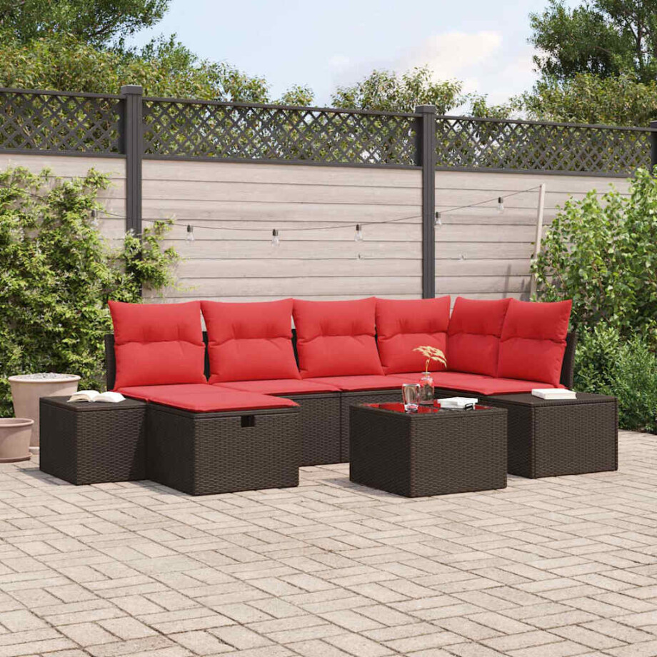 vidaXL Tuin Sofa Set met kussen 7 pcs Bruin poly rattan afbeelding 1