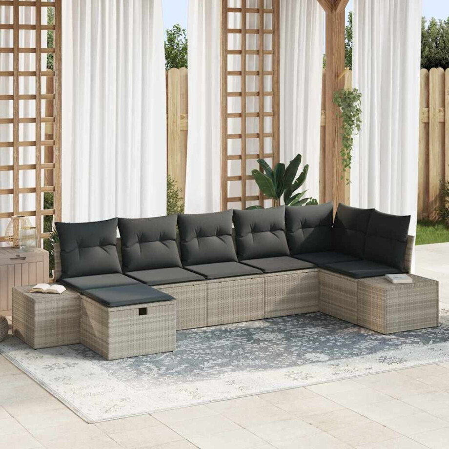 vidaXL Tuin Sofa Set met kussen 7 pcs Lichtgrijs poly rattan afbeelding 1