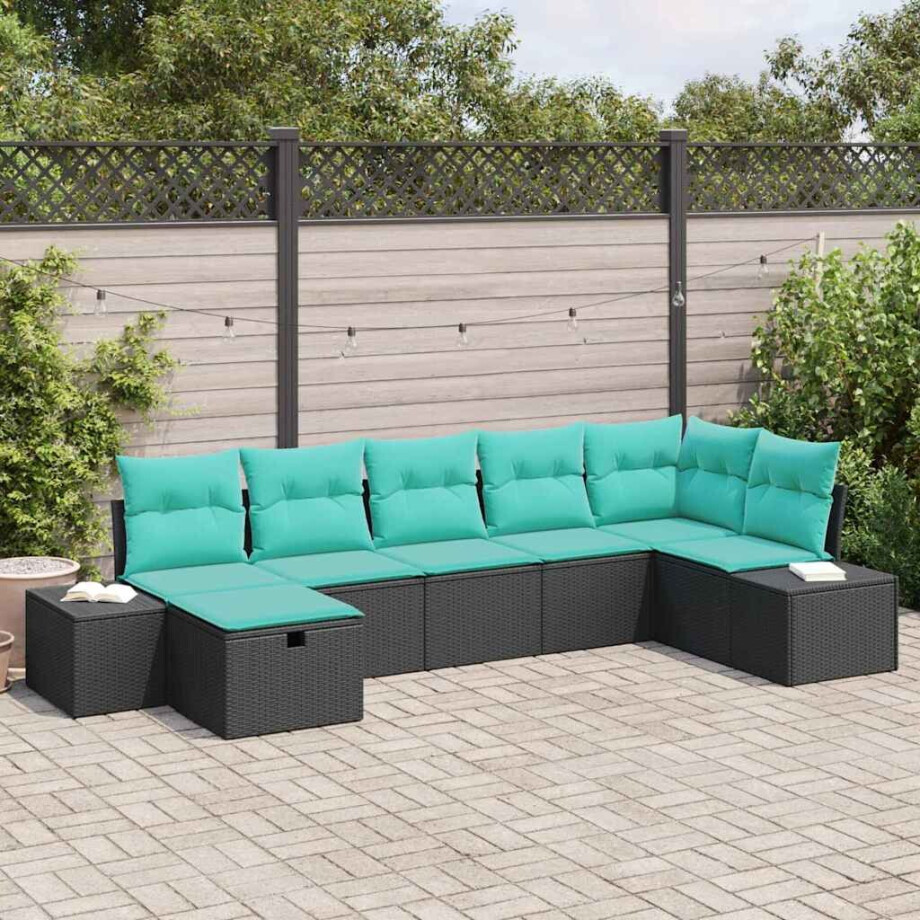 vidaXL Tuin Sofa Set 7 st Zwart poly rattan afbeelding 1