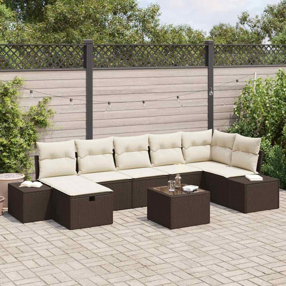 vidaXL Tuin Sofa Set met kussen 8 pcs Bruin poly rattan afbeelding 1