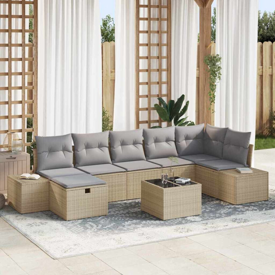 vidaXL Tuin Sofa Set met kussen 8 pcs Beige poly rattan afbeelding 1