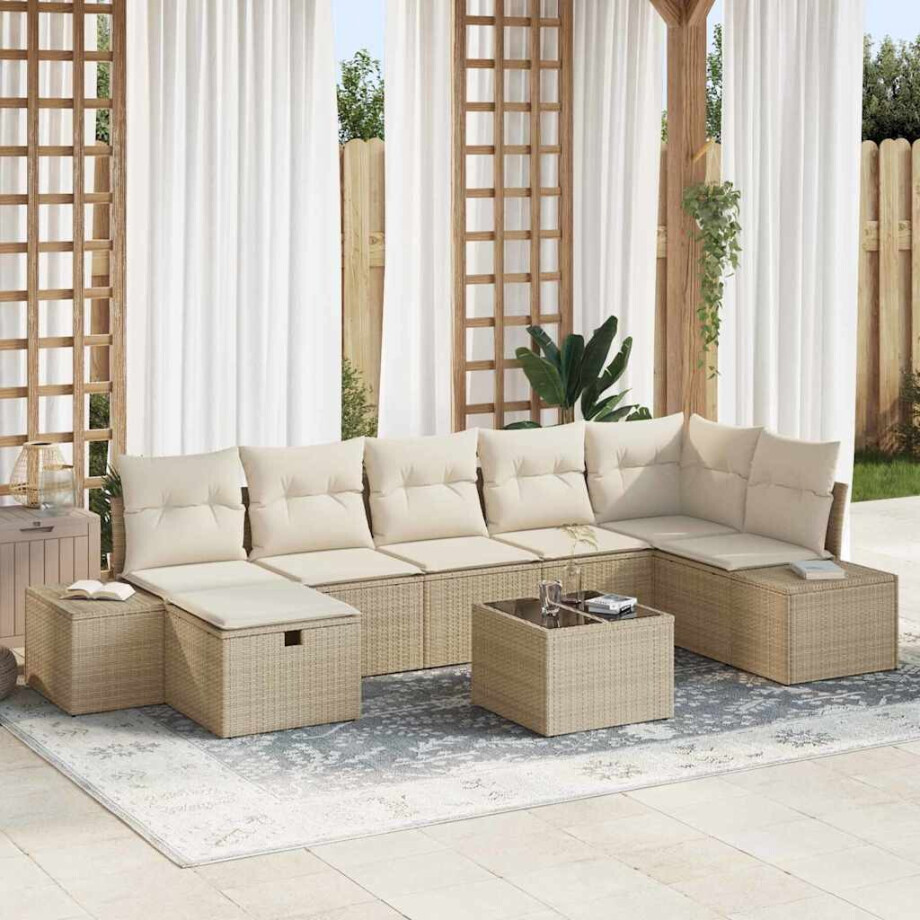 vidaXL Tuin Sofa Set met kussen 8 pcs Beige poly rattan afbeelding 1