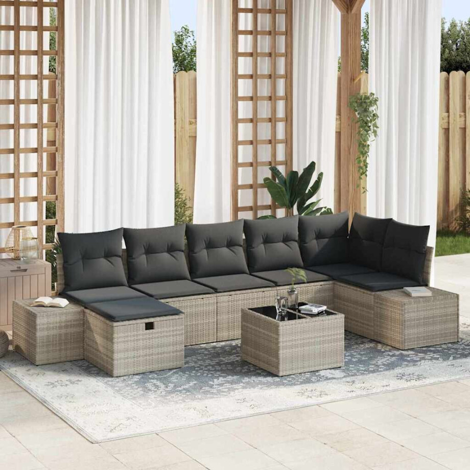 vidaXL Tuin Sofa Set met kussen 8 pcs Lichtgrijs poly rattan afbeelding 1