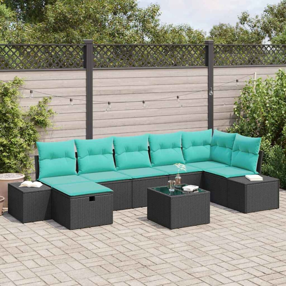 vidaXL Tuin Sofa Set 8 st Zwart poly rattan afbeelding 1