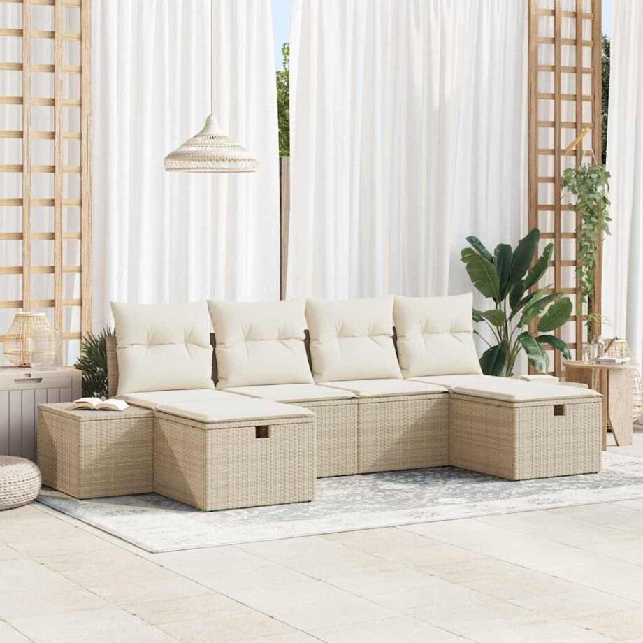 vidaXL Tuin Sofa Set met kussen 6 pcs Beige poly rattan vidaXL Tuin Sofa Set met kussen 6 pcs Beige poly rattan afbeelding 1