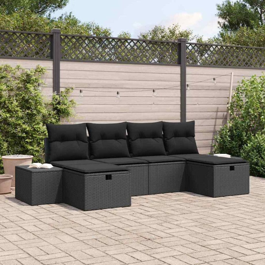 vidaXL Tuin Sofa Set met kussen 6 pcs Zwart poly rattan afbeelding 1