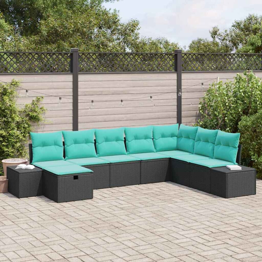 vidaXL Tuin Sofa Set 8 st Zwart poly rattan afbeelding 1