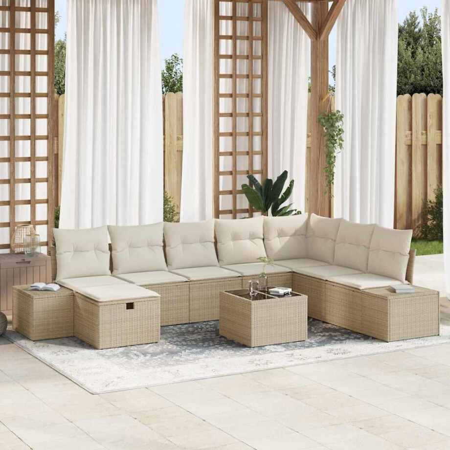 vidaXL Tuin Sofa Set met kussen 9 pcs Beige poly rattan afbeelding 1