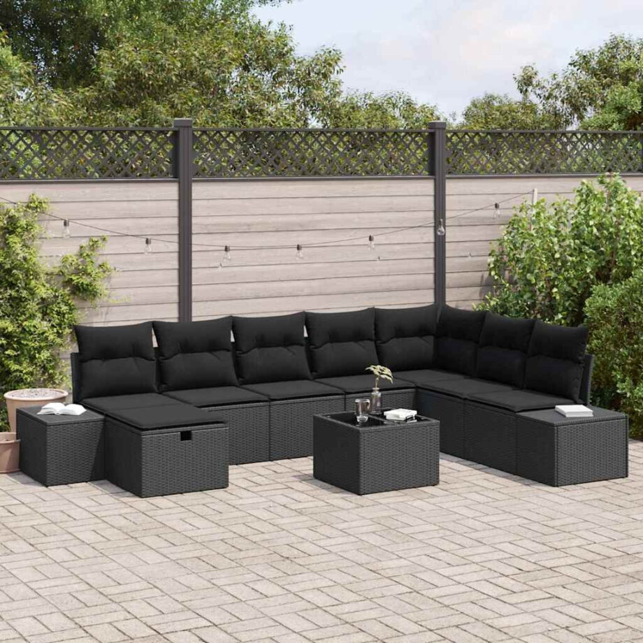 vidaXL Tuin Sofa Set met kussen 9 pcs Zwart poly rattan vidaXL Tuin Sofa Set met kussen 9 pcs Zwart poly rattan afbeelding 1