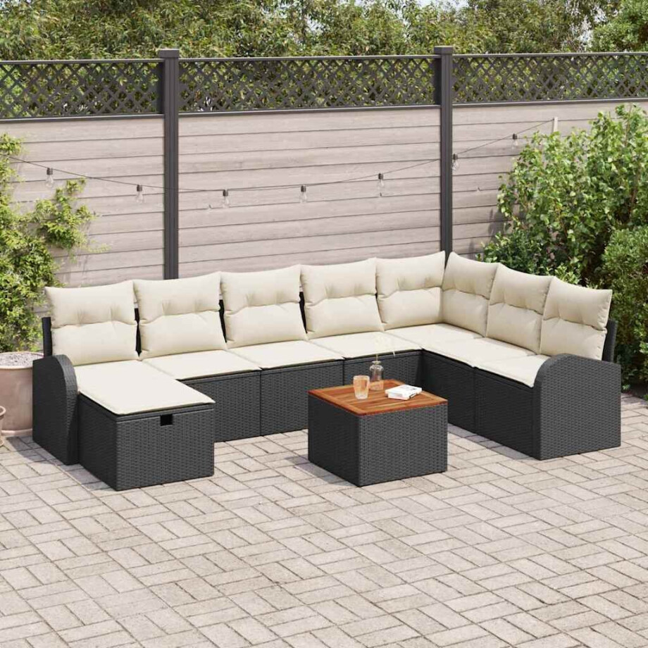 vidaXL Tuin Sofa Set met kussen met opslag 9 pcs Zwart Poly riet afbeelding 1