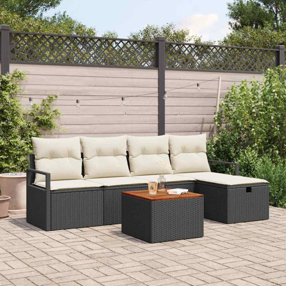 vidaXL Tuin Sofa Set met kussen met opslag 6 pcs Zwart Poly riet afbeelding 1