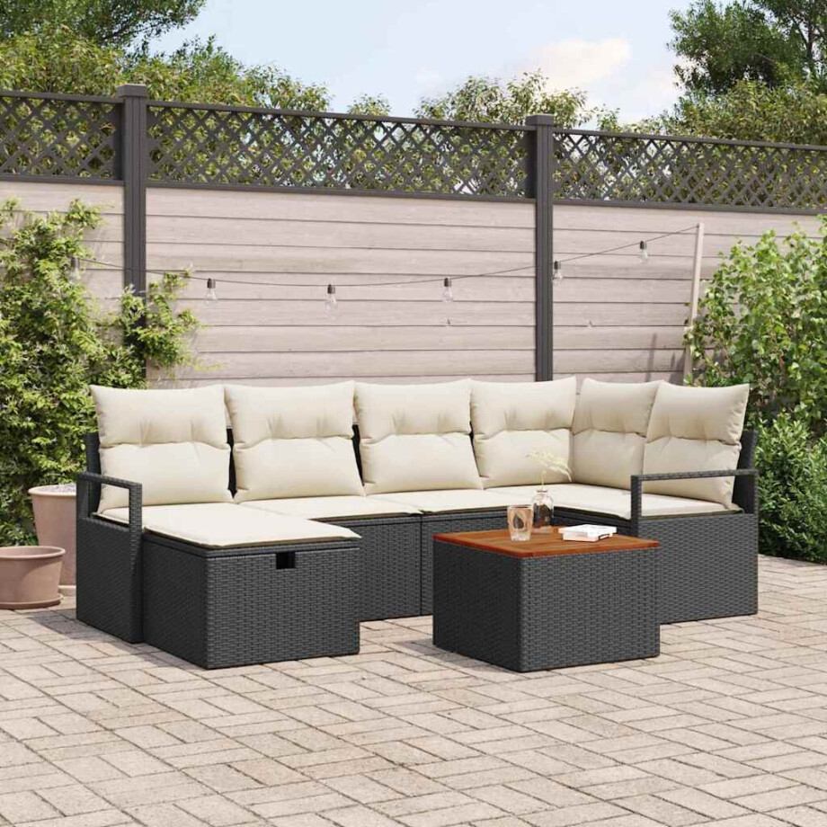 vidaXL Tuin Sofa Set met kussen met opslag 7 pcs Zwart Poly riet afbeelding 1