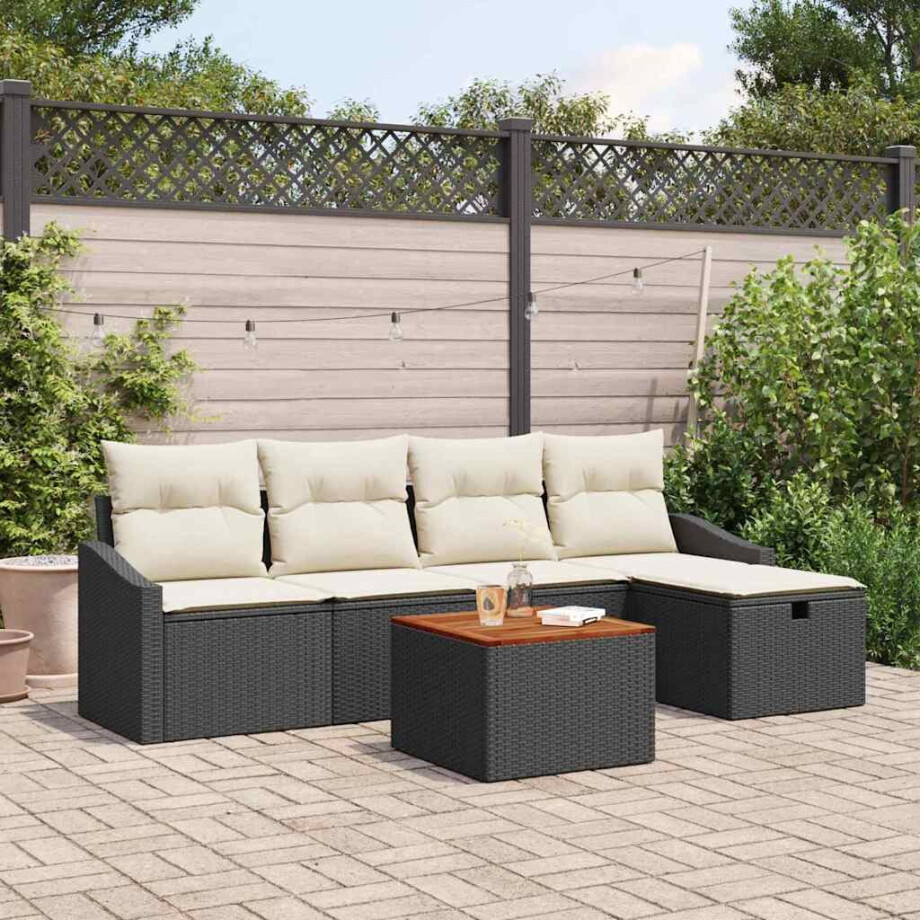 vidaXL Tuin Sofa Set met kussen met opslag 6 pcs Zwart Poly riet afbeelding 1