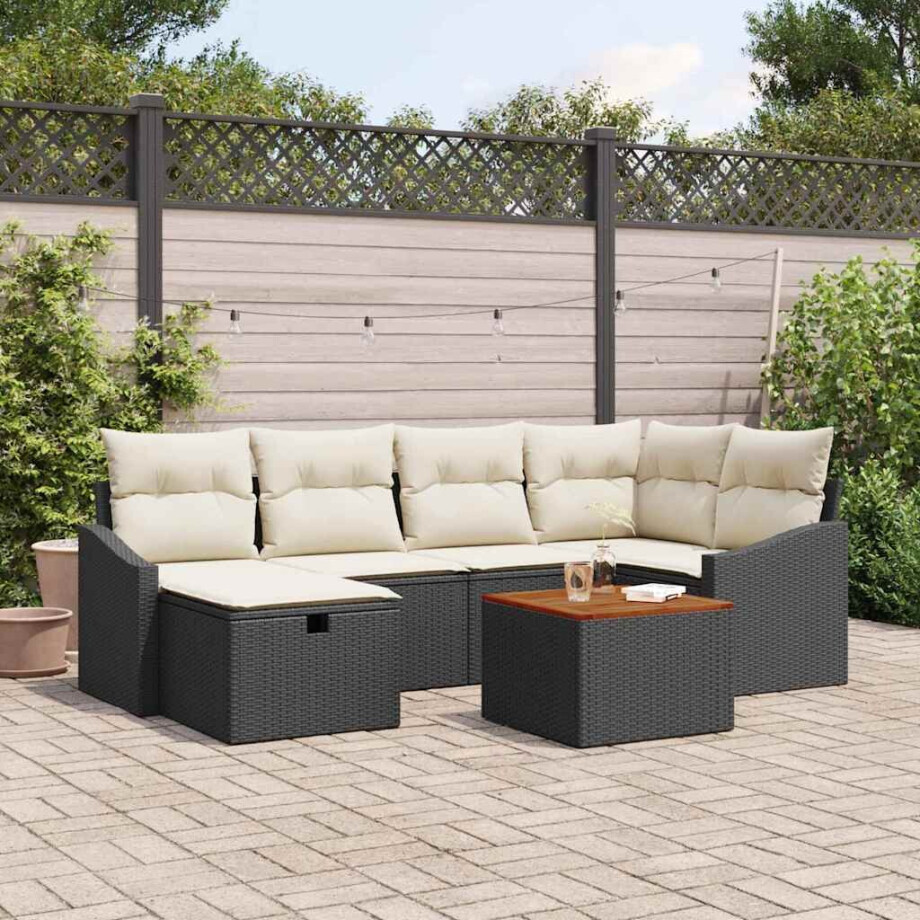 vidaXL Tuin Sofa Set met kussen met opslag 7 pcs Zwart Poly riet afbeelding 1