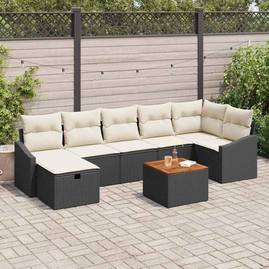 vidaXL Tuin Sofa Set met kussen met opslag 8 pcs Zwart Poly riet afbeelding 1