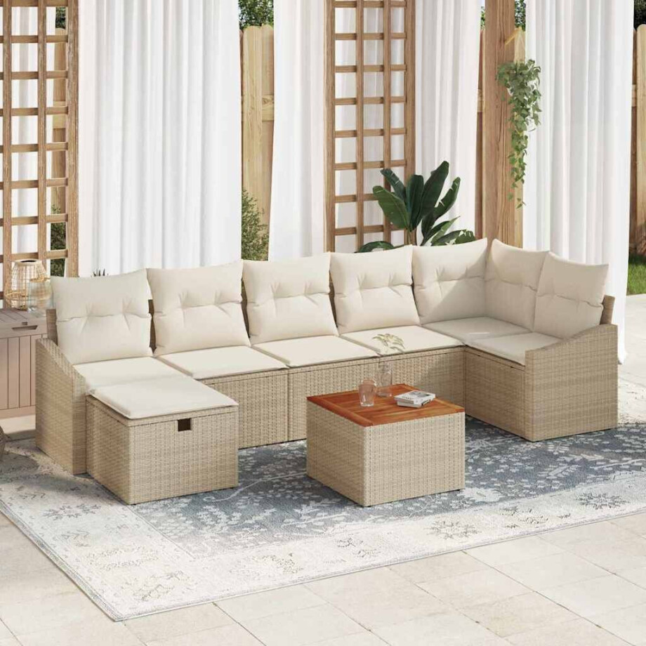 vidaXL Tuin Sofa Set met kussen met opslag 8 pcs Beige Poly riet afbeelding 1