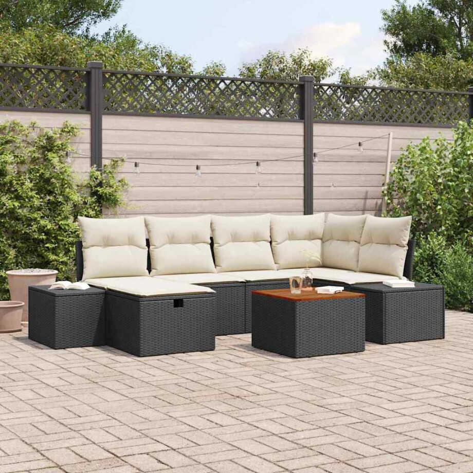 vidaXL Tuin Sofa Set met kussen met opslag 7 pcs Zwart Poly riet afbeelding 1